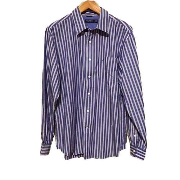 Nautica Blue Striped Button Up Shirt XL - Picture 1 of 6